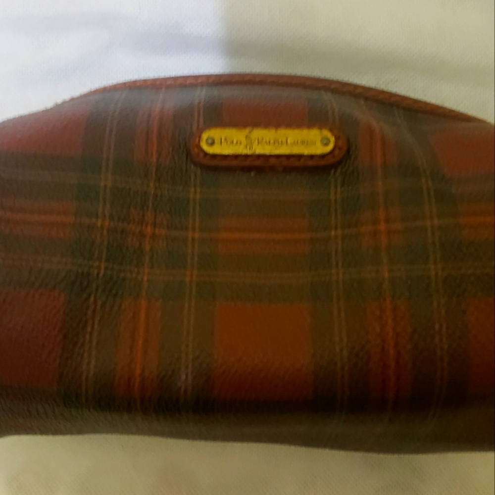 Polo Ralph Lauren Plaid Tartan Leather pouch/mini cluth